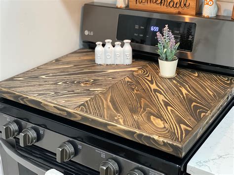 Farmhouse Noodle Board Stove Cover Reclaimed Wood Chevron Etsy
