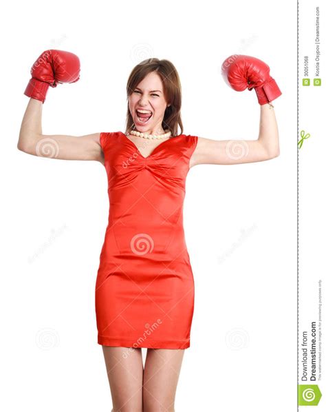 Woman In Red Wearing Boxing Gloves Stock Photo Image Of