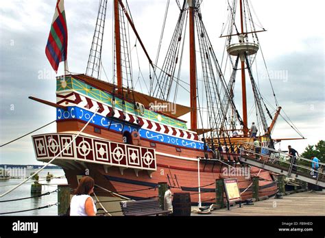 A Replica Of An Early English Sailing Ship That Carried Passengers To