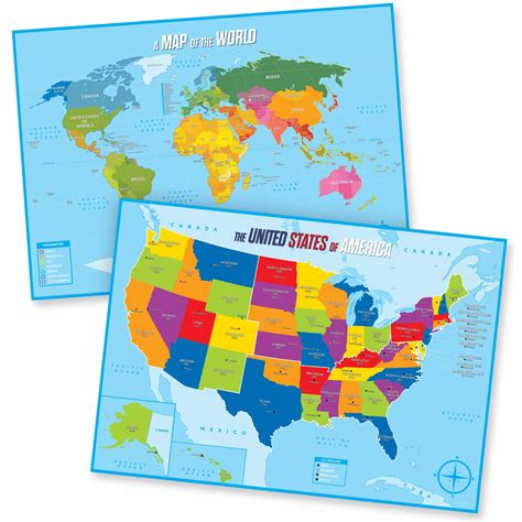 Buy World Map And Usa Map Kids Wall Posters 2 Large Colorful
