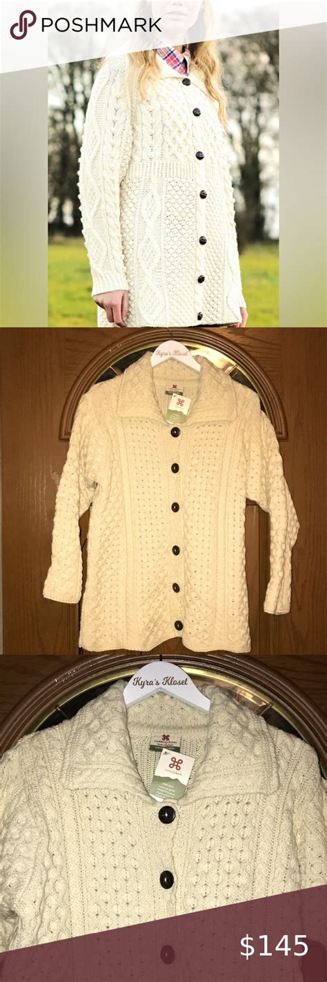 Carraig Donn 100 Merino Wool Irish Aran Honeycomb Stitch And Cable Knit