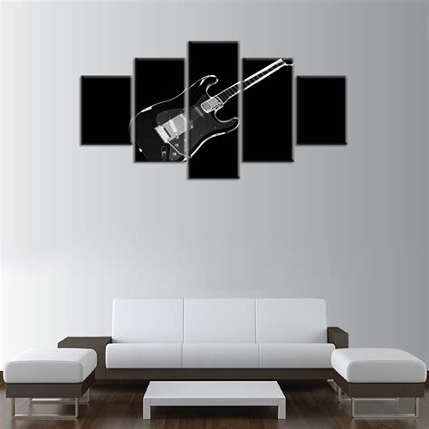 Hd Printed 5 Piece Canvas Art Music Guitar Painting Black And White