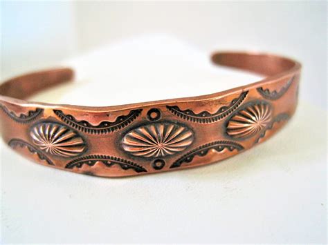 Vintage Copper Bracelet Native American Cuff Stamped Symbols Small