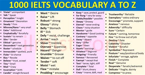 1000 Ielts Vocabulary Words List From A To Z Ilmist