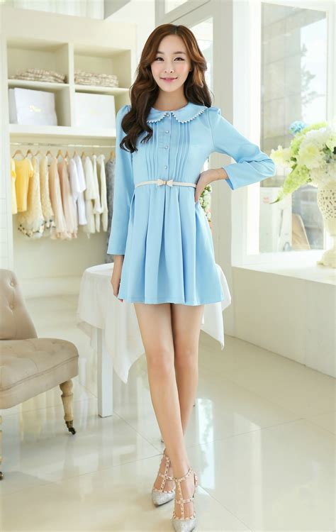 Fashion And Fresh Girl Dress Solid Color Doll Collar Lace Matching Long