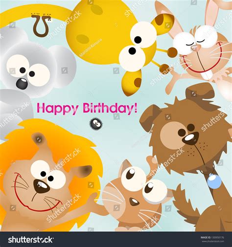 Vector Illustration Birthday Card Animal Theme Elements For Cards And