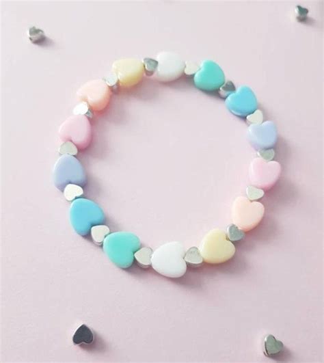 super cute kawaii heart bracelet rainbow pastel colour japanese fashion stacking jewellery fairy