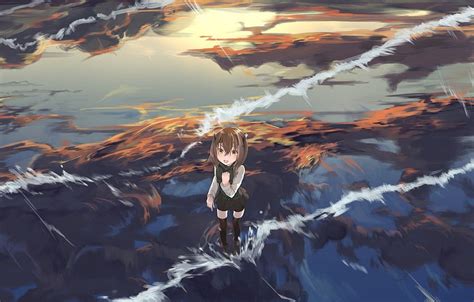 The Sky Water Girl Clouds Reflection Anime Art Kantai Taihou