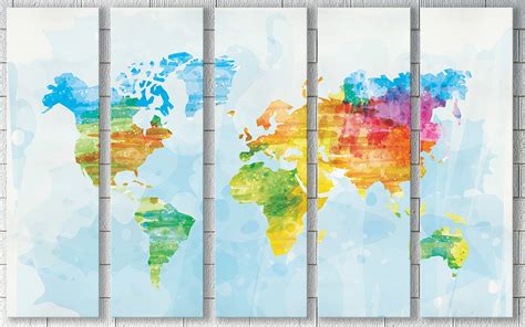 Color Sketched World Map Leather Printlarge World Mapmulti Panels