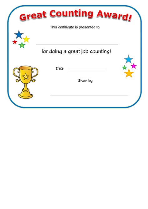 Great Counting Award Certificate Template Printable Pdf Download