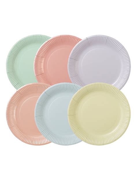 12 Assiettes En Carton Rondes 6 Couleurs Pastels 23 Cm Vegaooparty