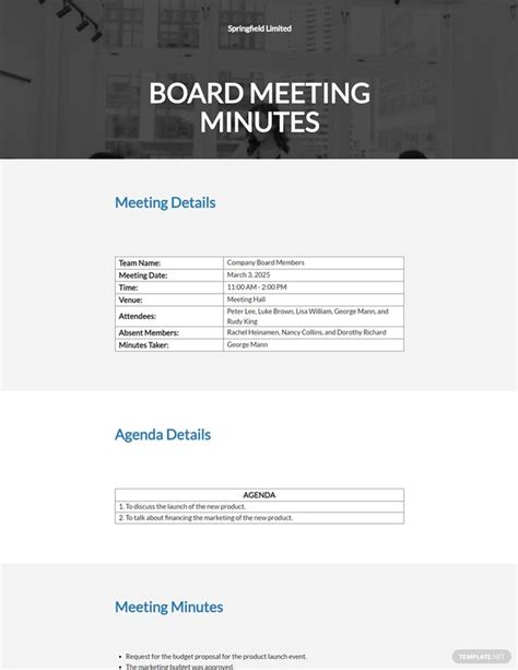 The Board Meeting Minutes Page Is Shown