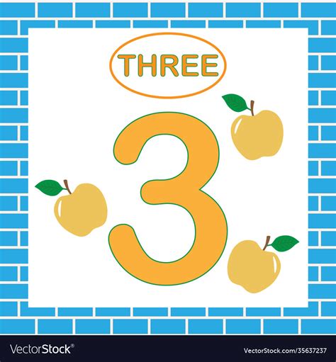 Flashcard With Number 3 Three Learning Numbers Vector Image