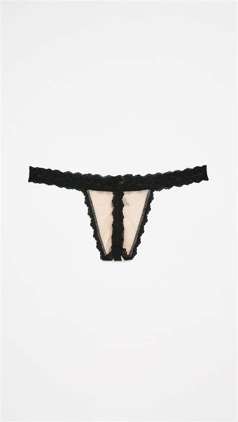 Hanky Panky Lace Nude Illusion Open Gusset Thong In Brown Lyst