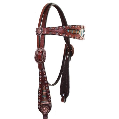 H1162 Brown Leather Gator Inlayed Headstall Double J Saddlery
