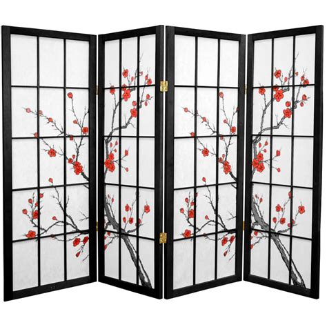 Red Cherry Blossom Cherry Tree 4 Panel Room Divider Shoji Screen
