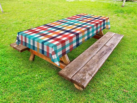 Checkered Outdoor Tablecloth Colorful Fresh Summertime Pattern Design