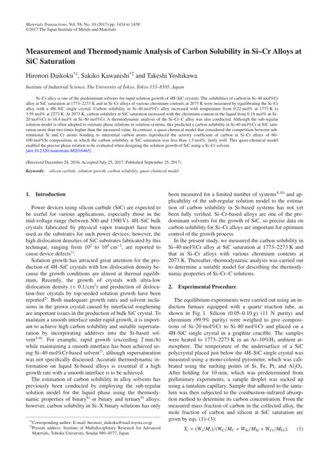 Pdf Measurement And Thermodynamic Analysis Of Carbon Solubility In Si