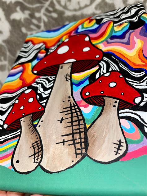 Trippy Mushroom Canvas Painting Etsy
