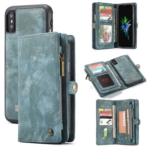 Caseme Iphone Xs Max Magnetic Detachable 2 In 1 Zipper Wallet Case Blue