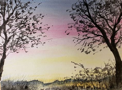 Sunset Morn Watercolor Painting Rjb Art Studio