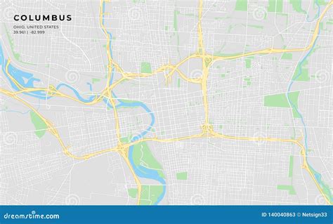 Printable Street Map Of Columbus Ohio Stock Vector Illustration Of