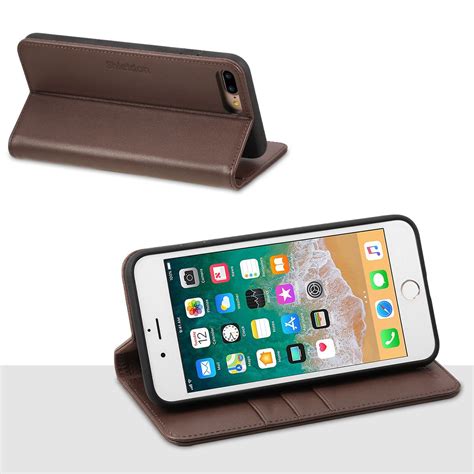 Shieldon Iphone 8 Plus Wallet Case Coffee Color Genuine Leather Cover