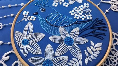 Hand Embroidery Kit Blue Bird Hand Embroidery Design Etsy