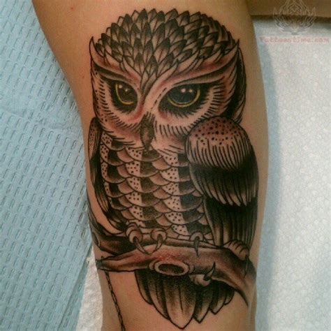 Owl Tattoo On Girl Leg