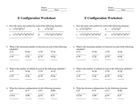 The electron configuration is a listing of which atomic orbitals are occupied by electrons, and how many the energy ladder is a graphical representation of an atom's electron configuration in which the orbitals are arranged upon completion of this interactive learning object, students will be able to 9 Best Images of Electron Configuration Practice Worksheet ...