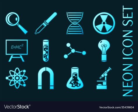 Science Set Icons Blue Glowing Neon Style Vector Image