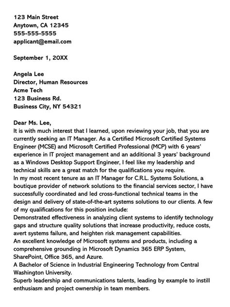 It Manager Cover Letter Examples Free Templates