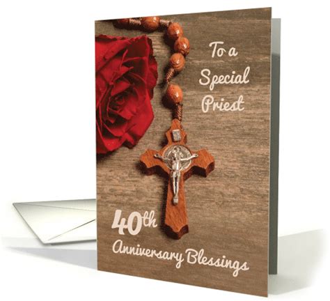 Priest 40th Ordination Anniversary Red Rose And Rosary Card 1553238