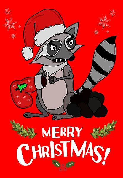 A Raccoon Wearing A Santa Claus Hat And Holding A Bag With The Words