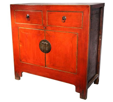 Chinese Antque Cabinet In Red 38 Wide For Use In Asian Style