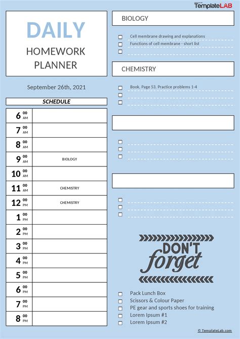 Homework Planner Free Printable