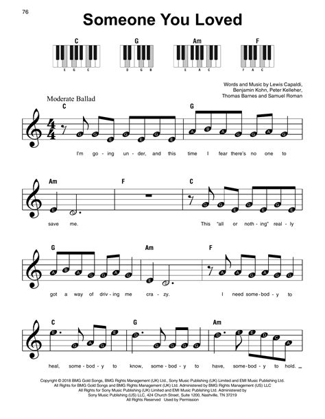 Someone You Loved Sheet Music Lewis Capaldi Super Easy Piano