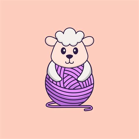 Cute Sheep Playing With Wool Yarn Animal Cartoon Concept Isolated Can