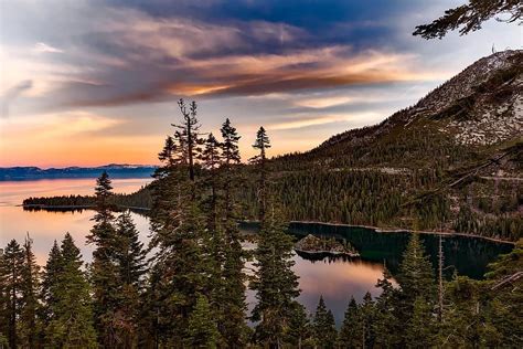 Lake Tahoe California Emerald Bay Water Reflections Sky Clouds