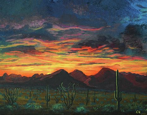 Arizona Sunset Over Tucson Mountains Painting By Chance Kafka Fine