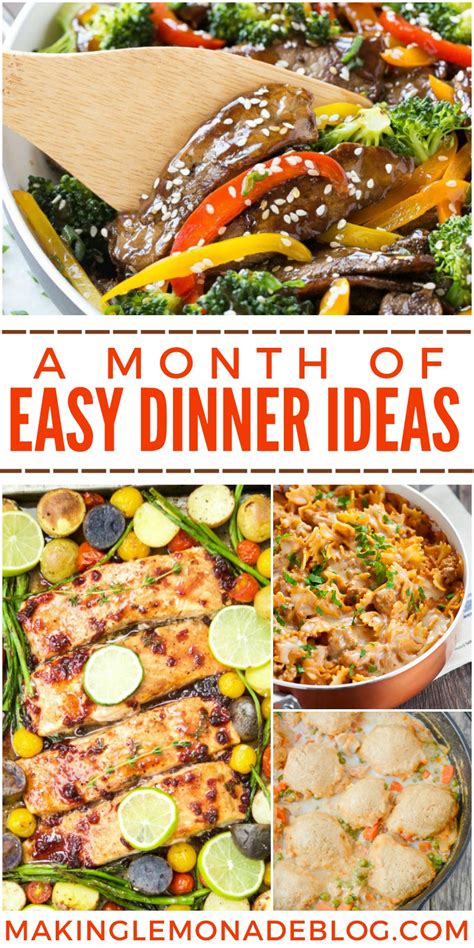 These are the healthy dinner ideas you'll want to make tonight. A Month of Easy Dinner Ideas | Making Lemonade