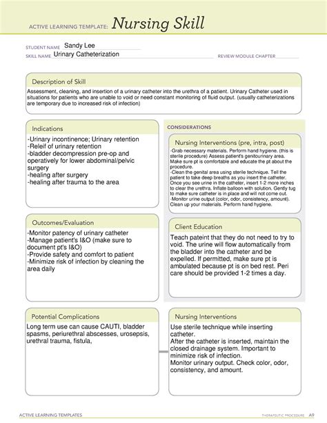 Urinary Cath Active Learning Template Nursing Skill Form ACTIVE