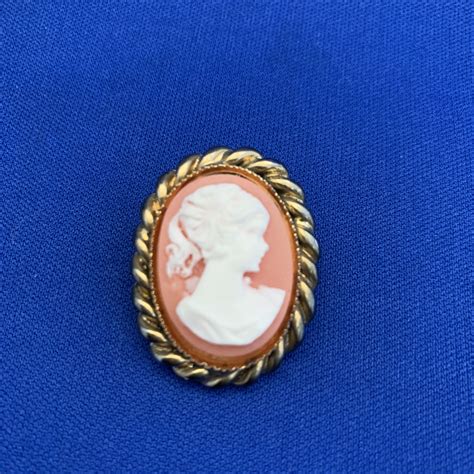Vintage Pink Cameo Brooch Gold Effect Oval Twisted Frame Etsy Cameo