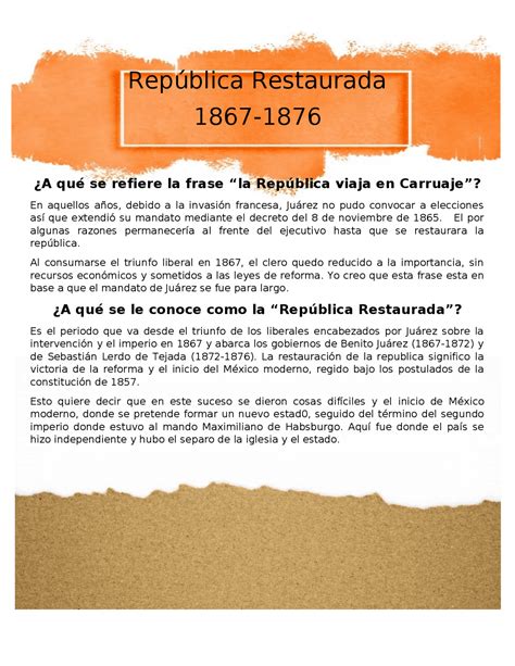 Republica Restaurada Apuntes De Historia Docsity