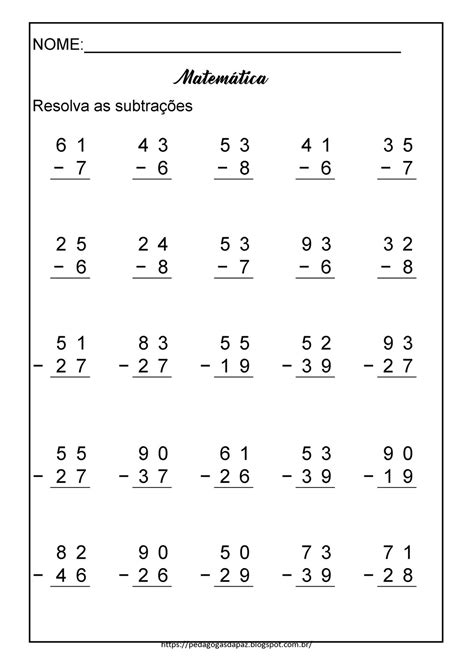 Atividades De Subtração 4 Ano