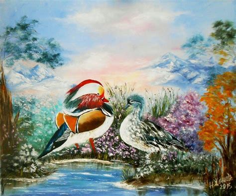 Mandarin Ducks Feng Shui Love Artwork Duck Painting Bird Art Etsy в