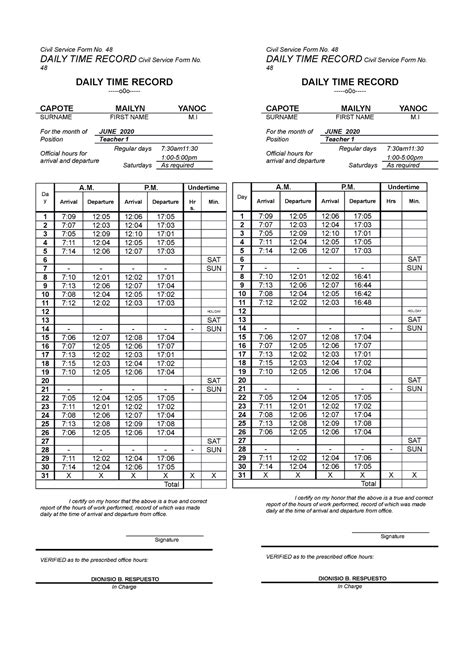 Form 48 Dtr Posted Civil Service Form No 48 Daily Time Record