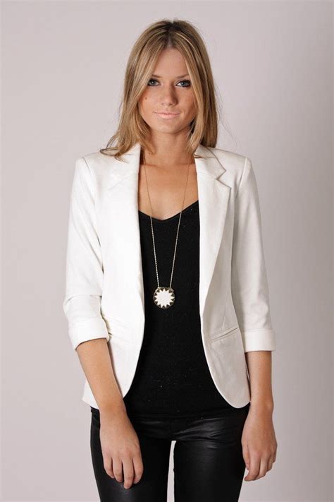 White Blazer And Waxed Black Jeans Interview Outfit Casual White