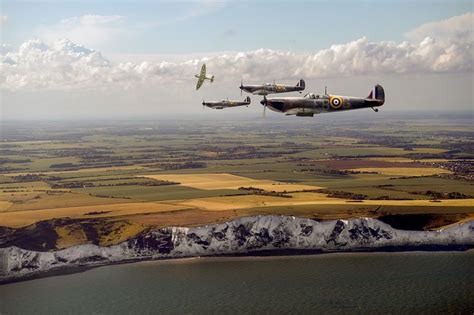 Supermarine Spitfires Along The White Cliffs Of Dover During The Battle