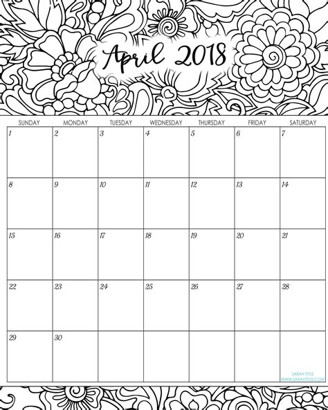 Wedding planning, for use at home or work, in personal life or in business situations and for a lot more. 2018 Monthly Coloring Calendars Printables | Blank calendar template, Free calendar template ...